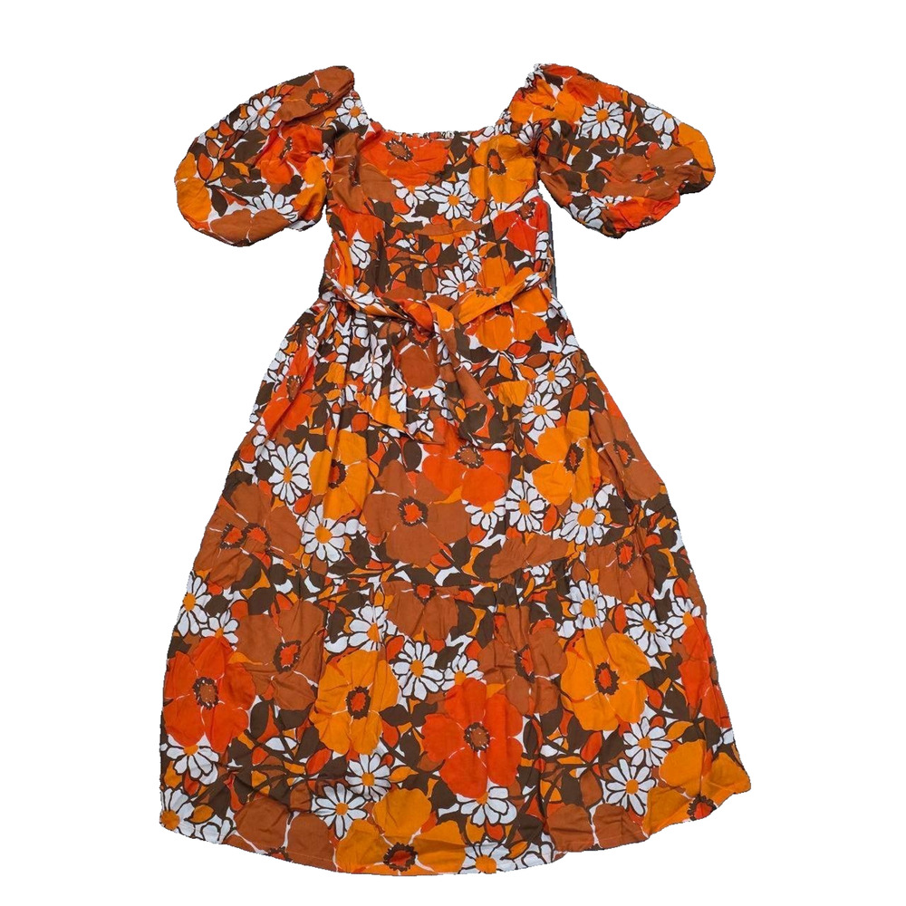 Revolve Faithfull The Brand Kiona Isola Floral Printed Dress Orange Sz 6 A004054 - Picture 11 of 13
